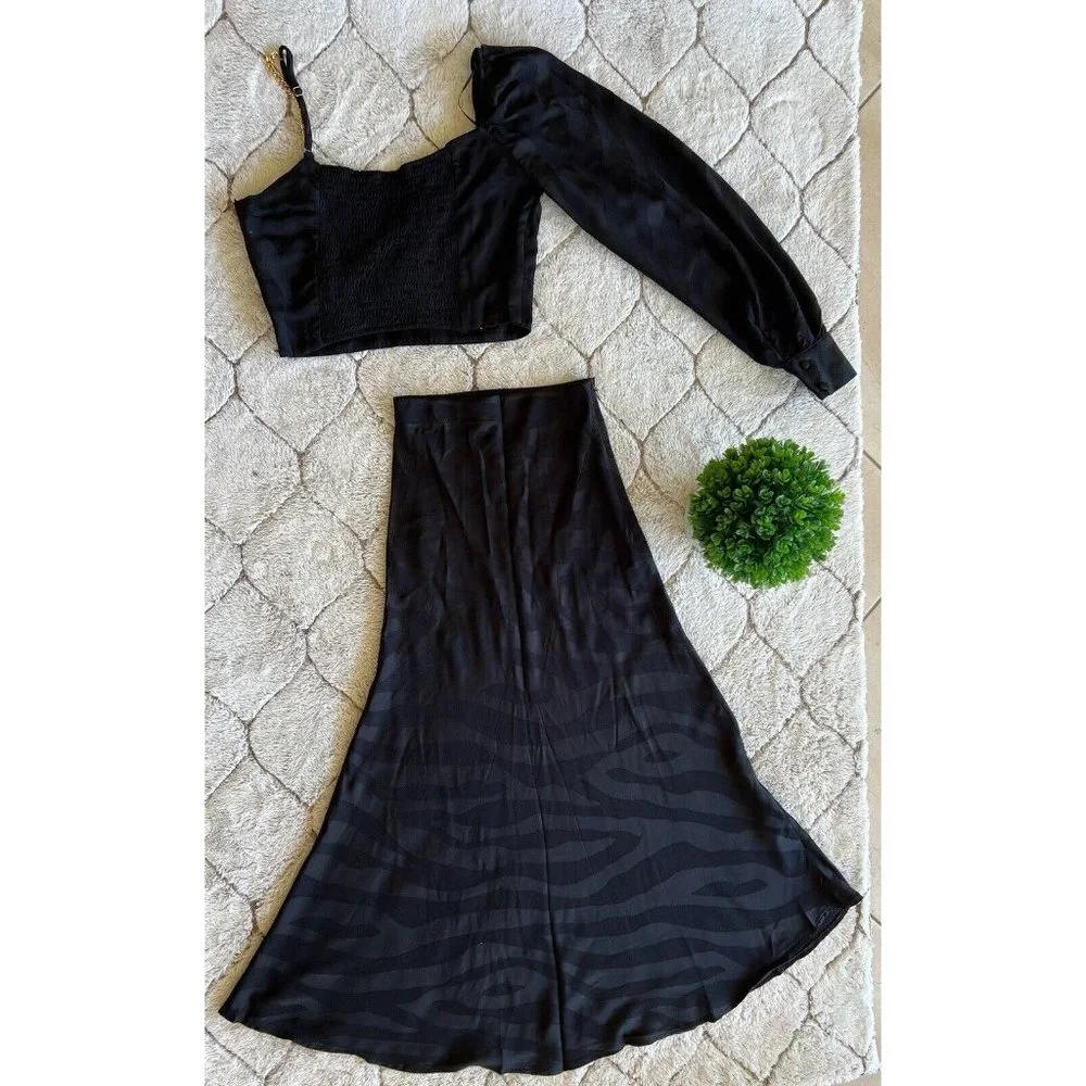 DAIMARAN Oxford Women's Two-Piece Set Top Long Sleeve + Skirt Black S - Picture 7 of 7